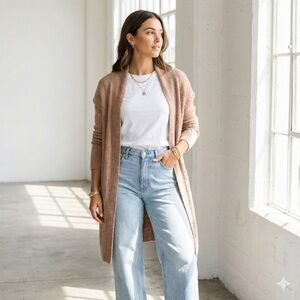 Aritzia Community tan cotton knit long open front cardigan - Small